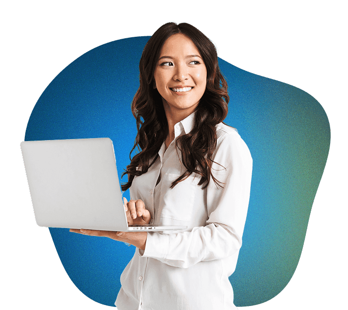Professional with laptop smiling